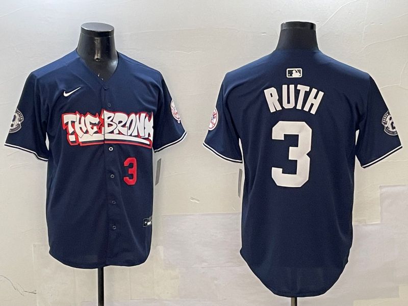 Men New York Yankees #3 Ruth Drak Blue four generations Joint Name 2025 Nike MLB Jersey style 3->san francisco 49ers->NFL Jersey